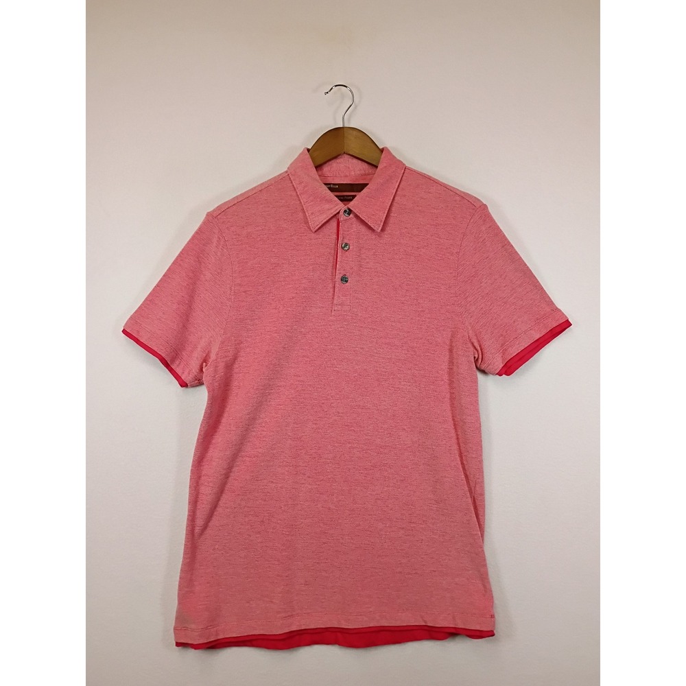 Preppy Perry Ellis Mens Large Pink Luxe Pique Cotton Layered Hem Polo Shirt